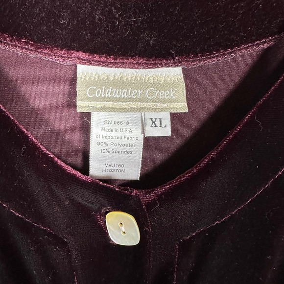 Coldwater Creek Velvet Cardigan Jacket Maroon Burgundy XL Elegant Holiday - Picture 2 of 6